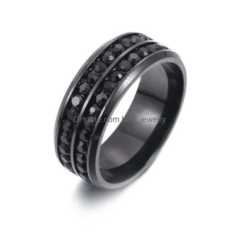 two rows crystal ring stainless steel diamond rings engagement wedding ring design for women men fashion jewery