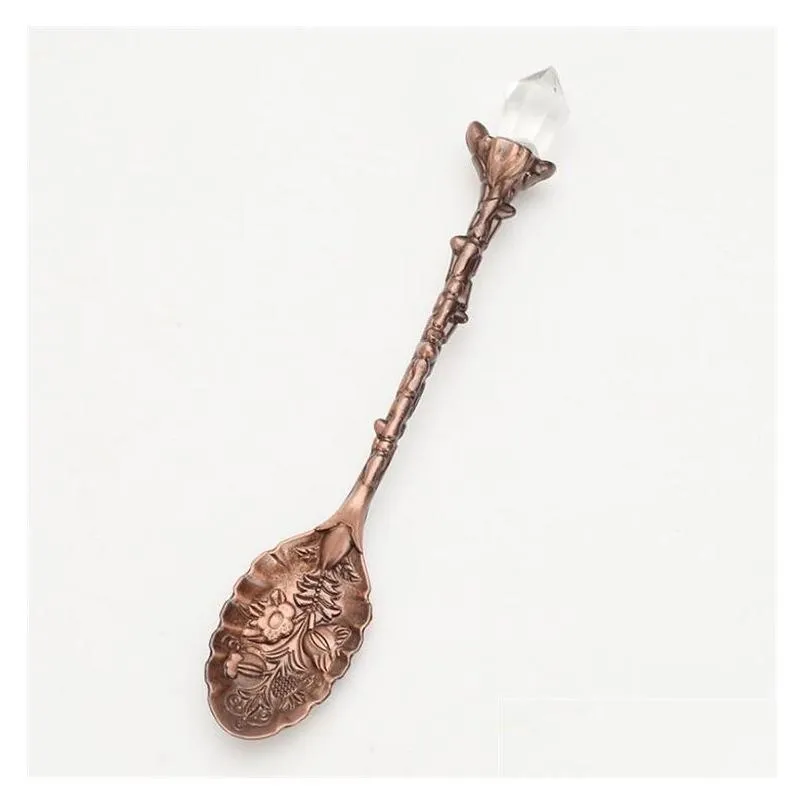 vintage spoons carved crystal head pattern alloy leaf spoon nordic creative mug coffee ice cream spoon 11x1.9cm