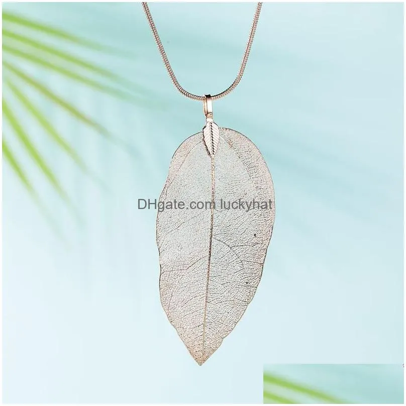 new fashion women men jewelry maxi leaves specimen necklace chain real leaf pendant necklaces shipping