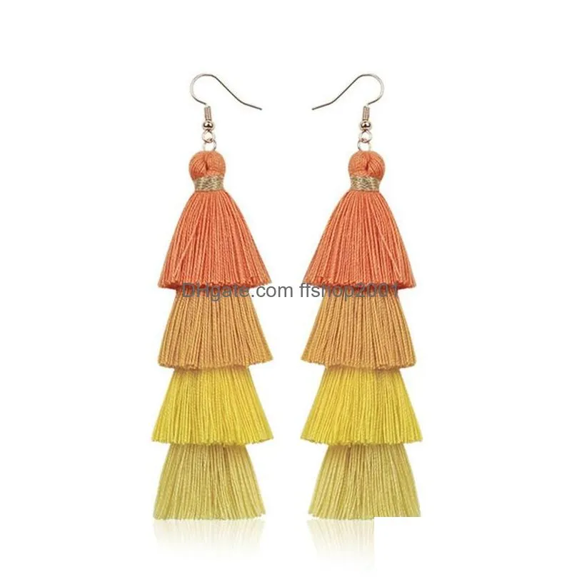 bohemian multi layered fringe statement tassel earrings for women fashion jewelry women long drop dangle earrings mix colors