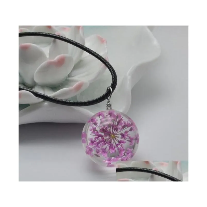 plant dried flower necklace lace flower glass ball female pendant necklace gsfn315 with chain mix order pendant necklaces