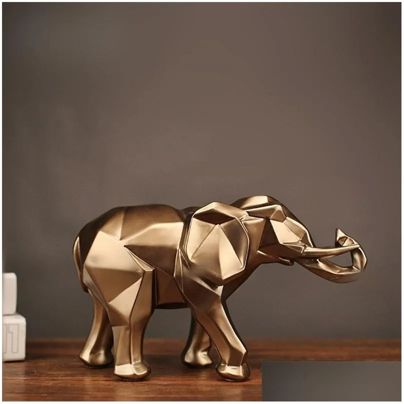 modern abstract golden elephant statue resin ornament home decoration accessories gifts for elephant sculpture animal craft 210329