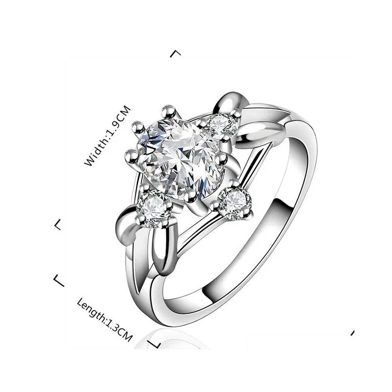 womens sterling silver plated white zircon ring three stone gssr641b fashion 925 silver plate rings
