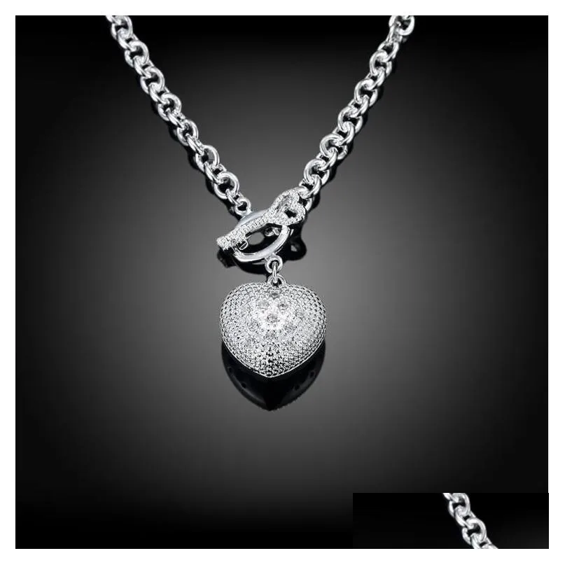 womens sterling silver plated stone heart spoon to chains necklace gssn022 fashion lovely 925 silver plate jewelry necklaces chain