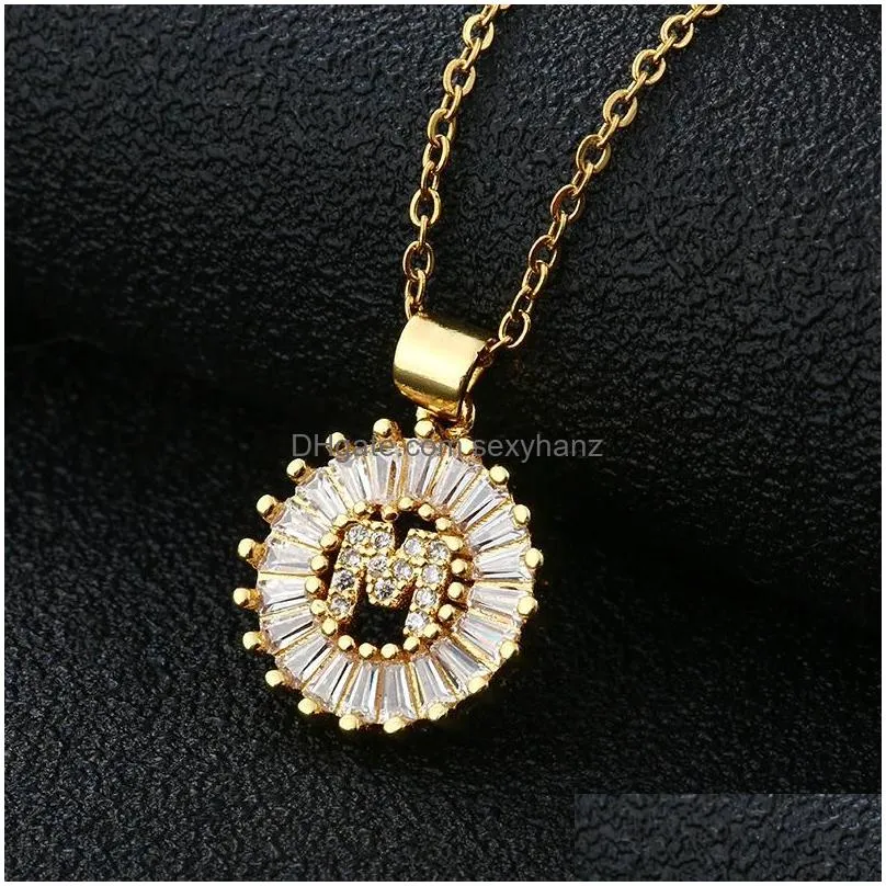 copper white cubic zirconia 26 alphabet letter pendant necklaces az initial charm chain necklace women jewelry collar