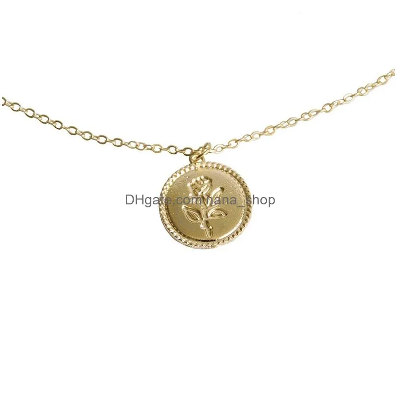 retro gold coin rose pattern pendant necklace charming womens clavicle chain jewelry fashion wedding party accessory girl gifts