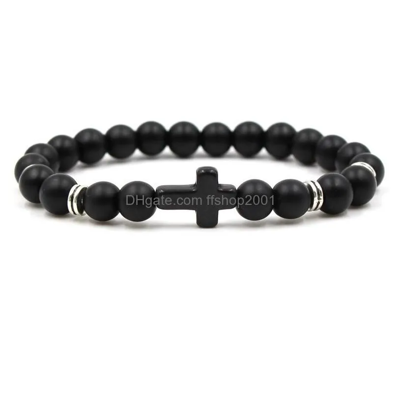  est charm natural stone yoga essential oil diffuser bracelet cross matte beaded bracelets handmade men women couples bracelets