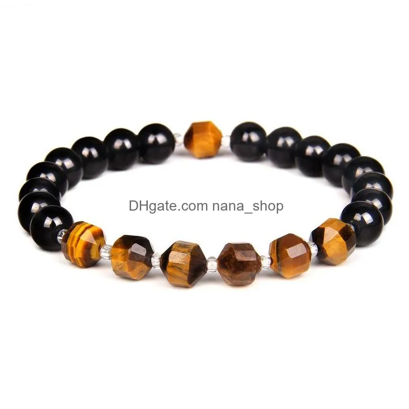 nature beaded distance bracelet women men 8mm natural stone rock tiger eye black onyx healing beads stretch lucky yoga jewelry