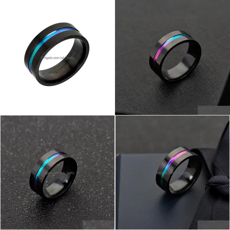 316l stainless steel ribbon ring black rainbow ring band rings for women men fashion jewelry drop ship