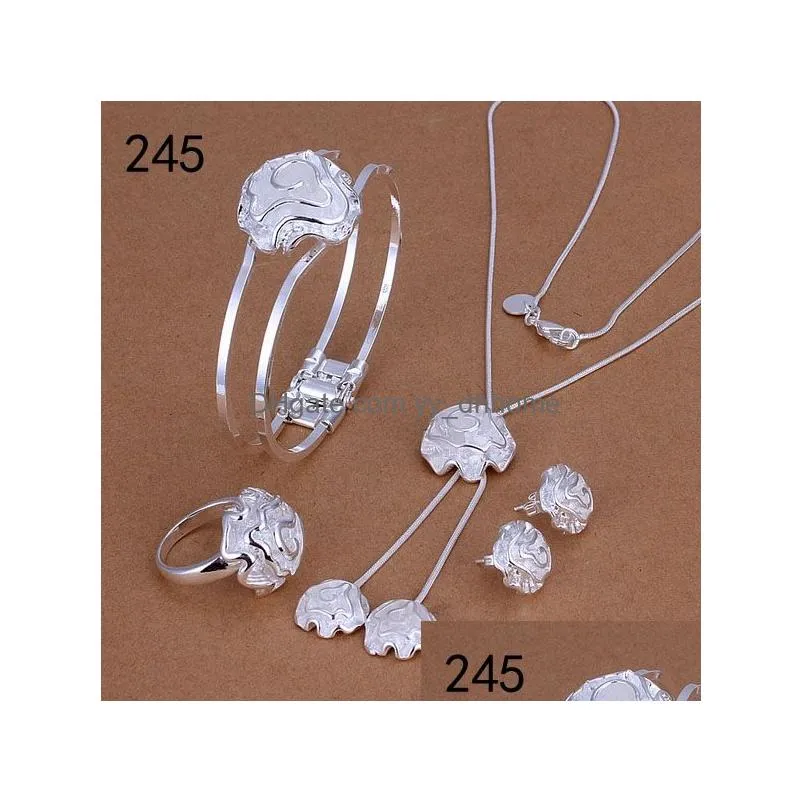  same price womens sterling silver plated jewelry set fashion 925 silver necklace bracelet earring ring set gts40a