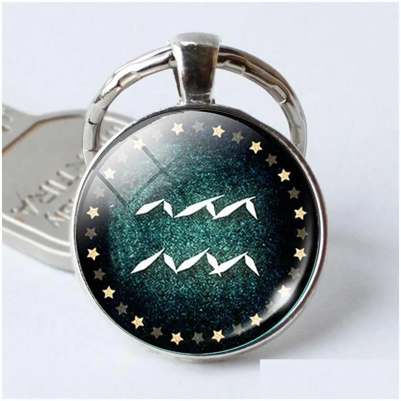  ship twelve constellation glass keychain pendant jewelry gift key rings gskr396 mix order 20 pieces a lot keychains