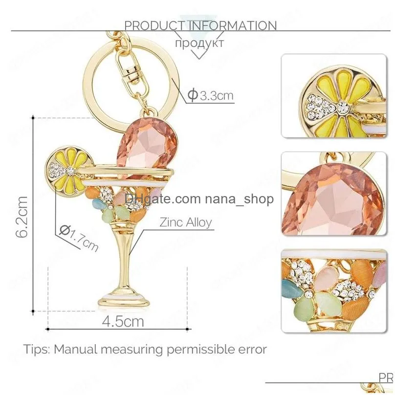 wine glass cup lemon goblet key ring chains holder fashion crystal bag buckle pendant for car keyrings keychains