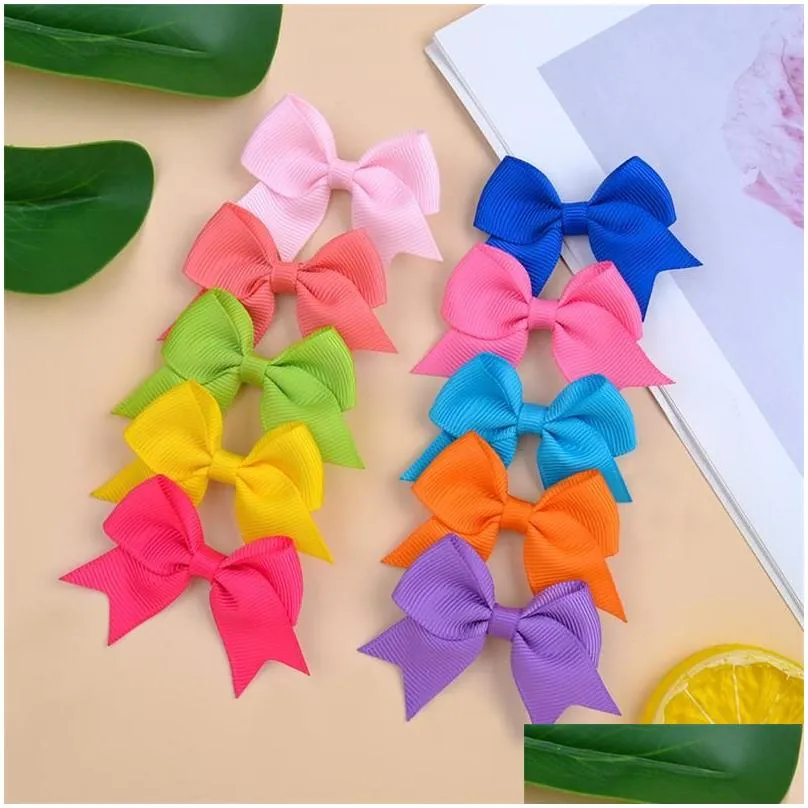 solid grosgrain ribbon bows with clips girl hair bows boutique hair clips handmade bowknot clips baby kids hair accessories