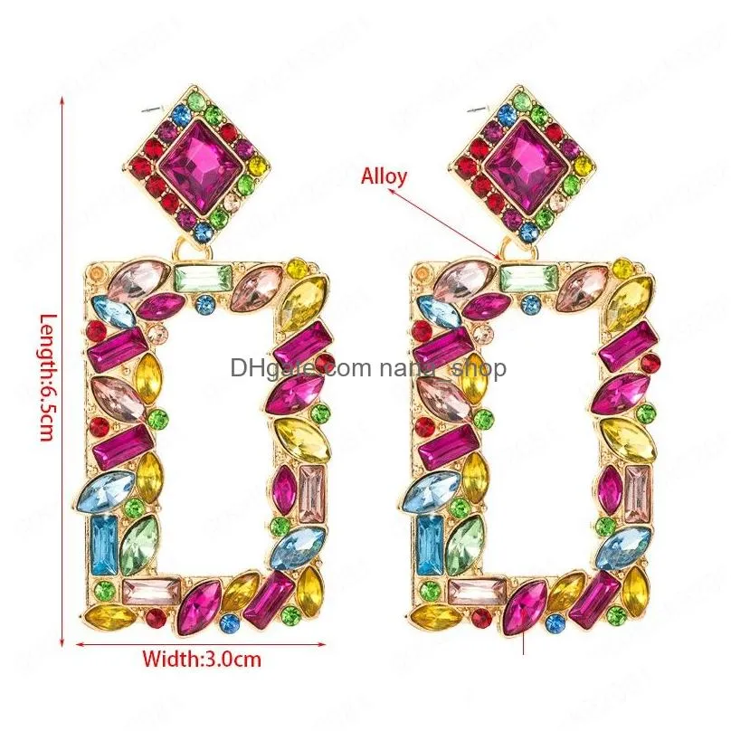elegant multi color crystal dangle earrings vintage geometric rectangle drop earrings for woman girls party jewelry