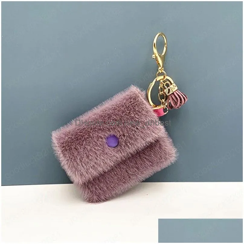 mini plush key rings girls coin purse keychain cute wallet holder handbag storage bag key chain accessories