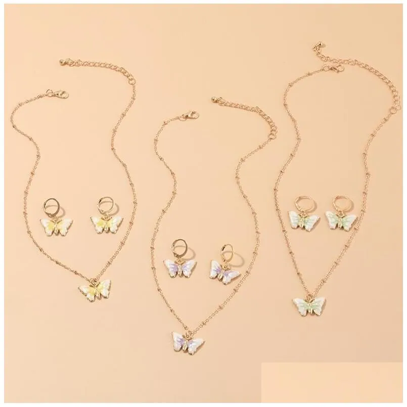  butterfly necklaces earring jewelry sets gsfs024 fashion women gift earrings necklace set