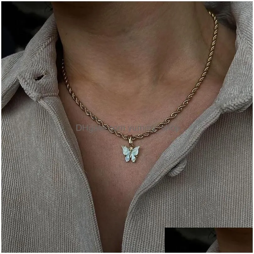  faceted cable chain butterfly choker necklace twisted rope chain butterfly necklaces for women summer jewelry