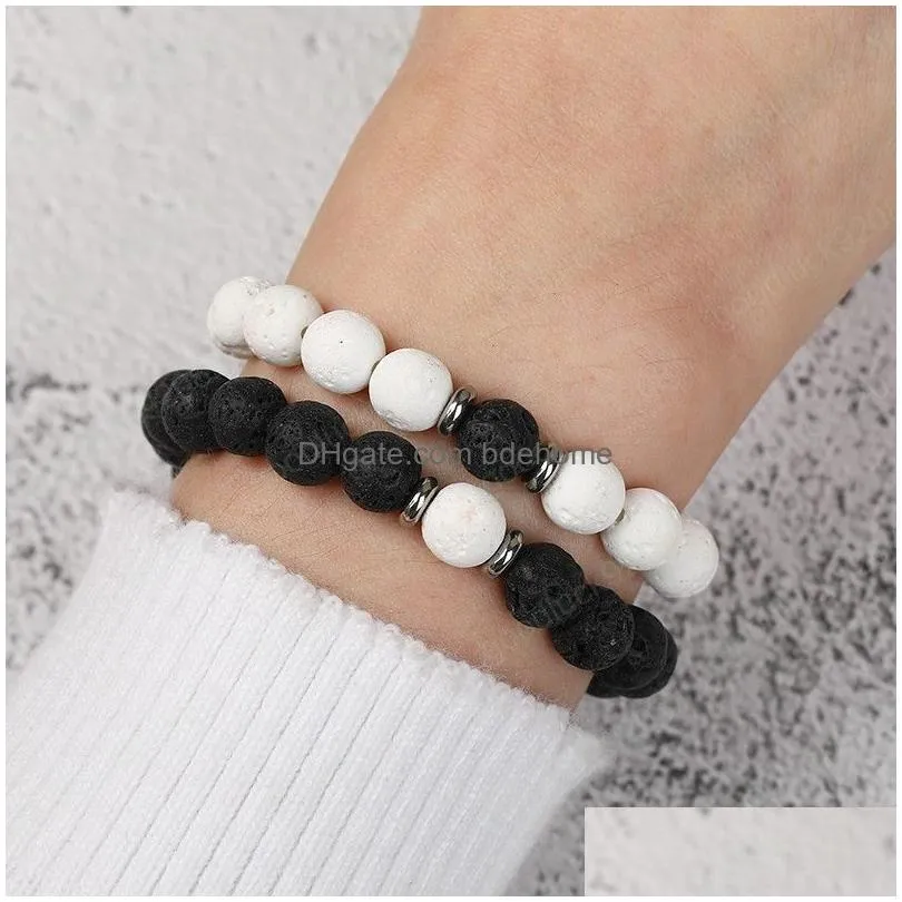 black white lava stone bracelet fashion women men bracelet accessories natural stone buddha beads yoga jewelry friends gifts