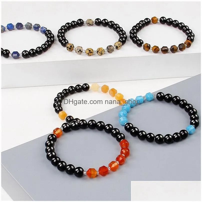 nature beaded distance bracelet women men 8mm natural stone rock tiger eye black onyx healing beads stretch lucky yoga jewelry