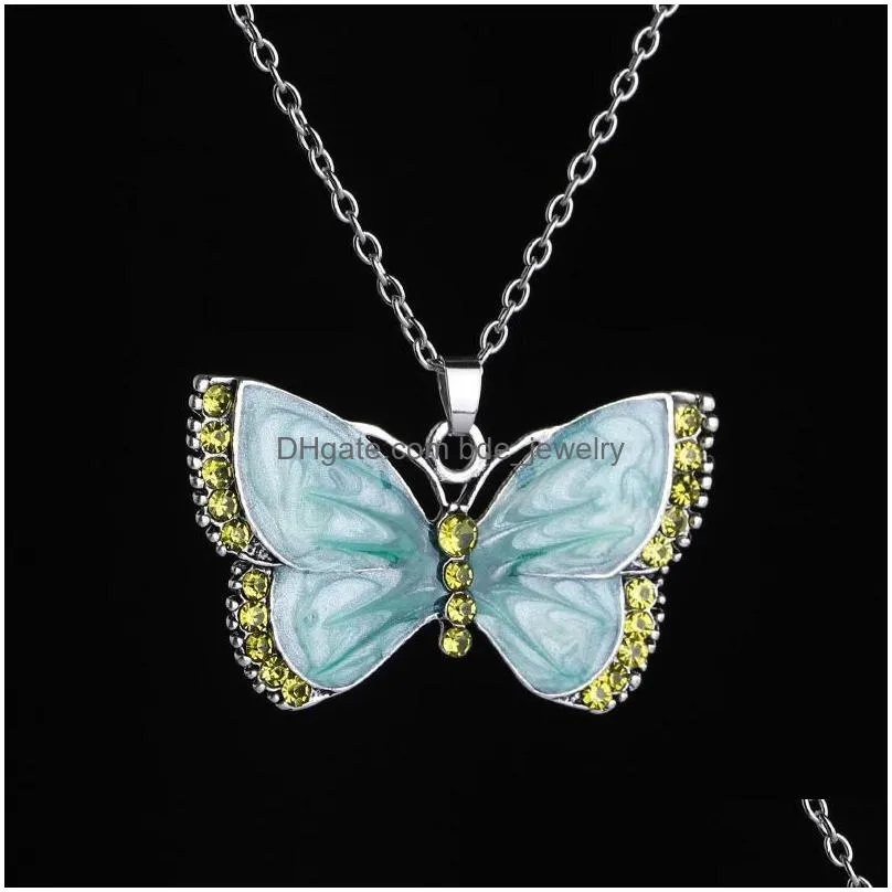 butterfly sweater chain pendant necklace lucky enamel crystal butterfly long chain necklace animal designer jewelry fashion jewelry 2020