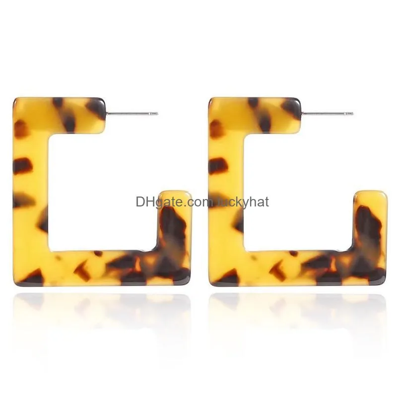 fashion tortoise color leopard print ear studs acrylic acetic acid sheet geometric circle square long drop earrings women animal ear