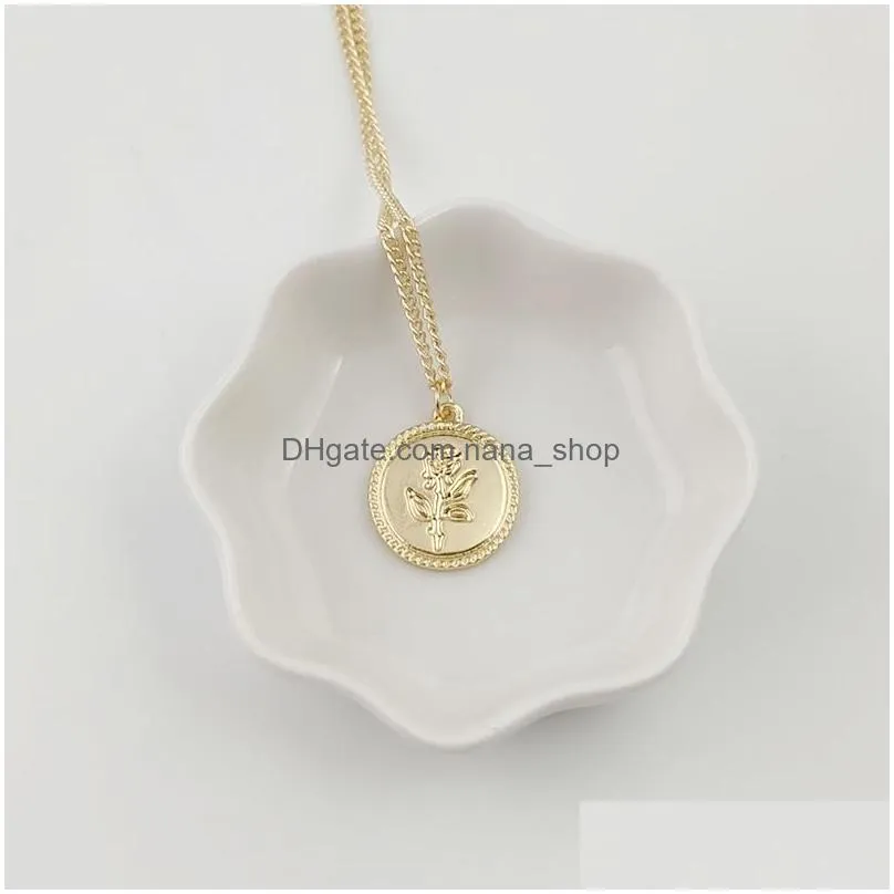 retro gold coin rose pattern pendant necklace charming womens clavicle chain jewelry fashion wedding party accessory girl gifts