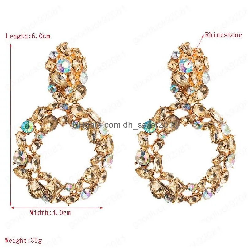 european earrings for woman luxury glass drill and color rhinestone hollowing out big round geometric drop earrings