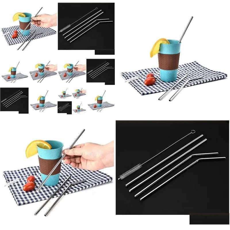 stainless steel straws 30/20 ounce cleaning brush reusable drinking straw straight and bend drinking tool straw three size 6mm