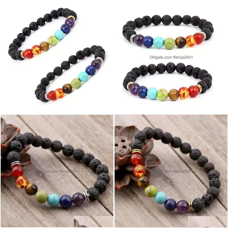 natural lava stone 7 chakra bracelet diffuser bracelet charm yoga beaded bangle stretch perfume bracelets couple gift