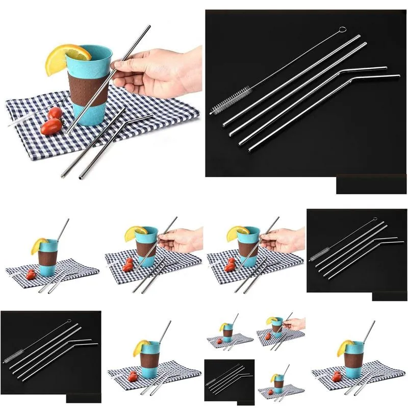 stainless steel straws 30/20 ounce cleaning brush reusable drinking straw straight and bend drinking tool straw three size 6mm