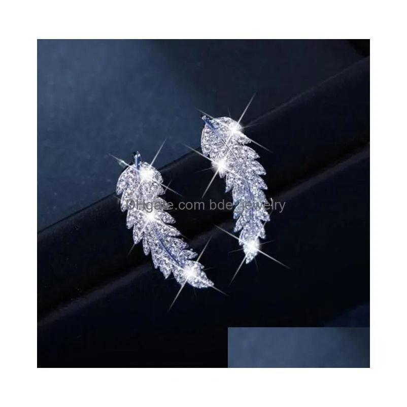 fashionable woman gold silver rose gold zircon leaf earrings twinkle luxurious crystal leaf earrings valentines day gift