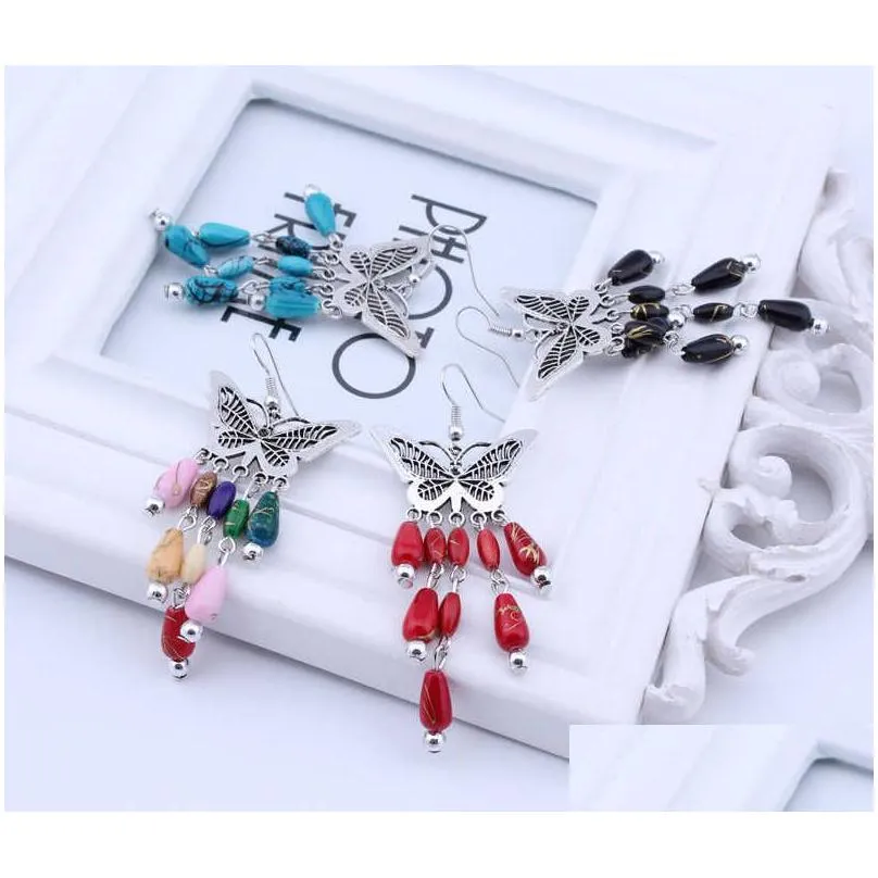 womens hollow butterfly tibetan silver charm earrings gstqe037 fashion gift national style women diy earring