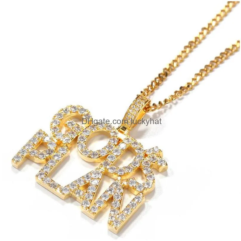 hip hop godsplan letter pendant micro paved cubic zircon gods plan pendant necklace personality mens bling jewelry gifts