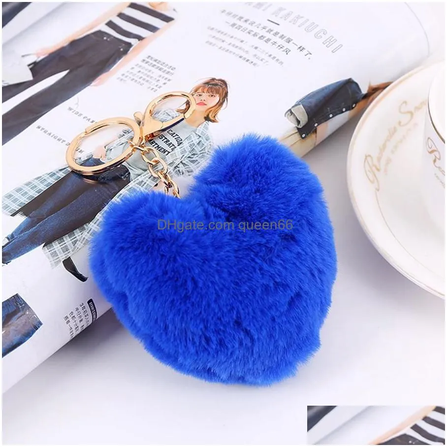 heart ball pom pom keychain fluffy faux rabbit fur pompom key chains women bag pendant jewelry key chains party gift