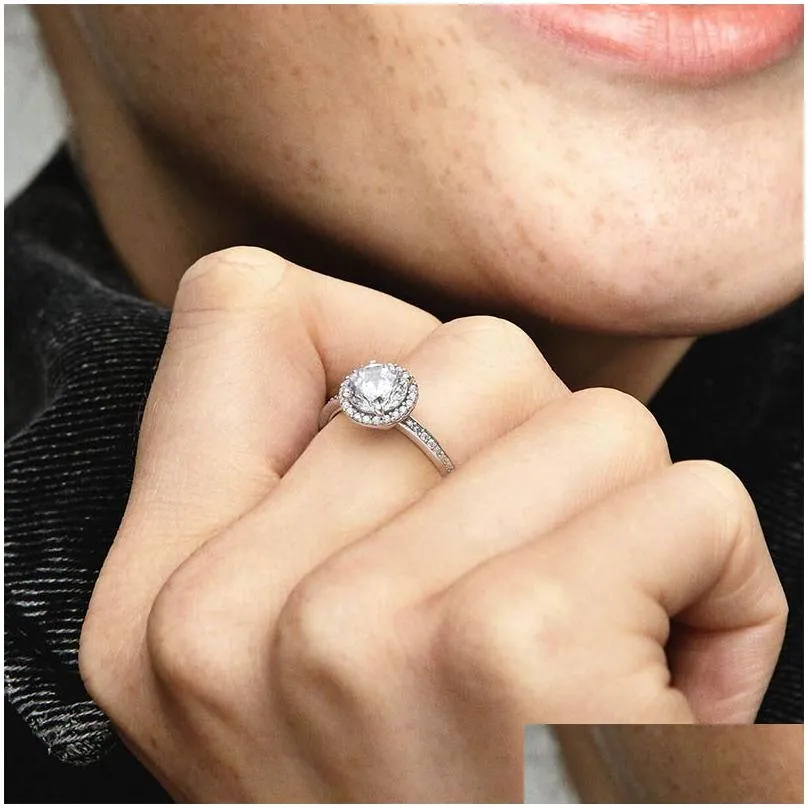 round sparkle halo ring authentic 925 sterling silver women wedding jewelry for pandora cz diamond girlfriend gift rings with original box