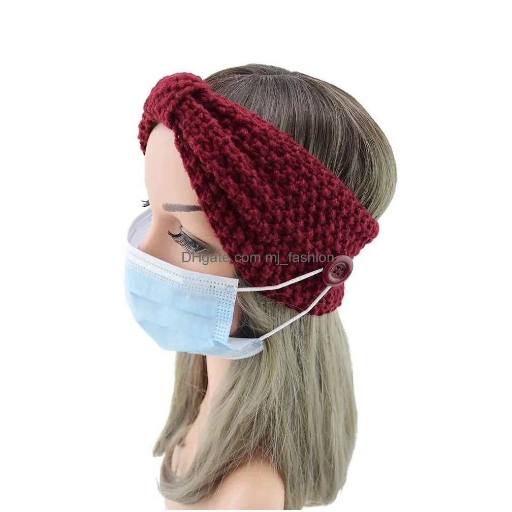  dhs ins new 25 colors girls knitted headbands with buttons face mask hairbands crochet twist headwear headwrap women hair