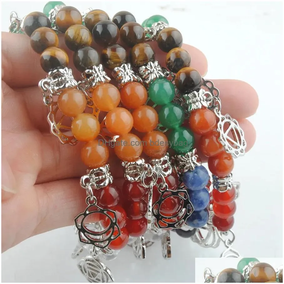 7 chakras reiki gem stone beads strand bracelet jewelry yoga meditation for women k3283