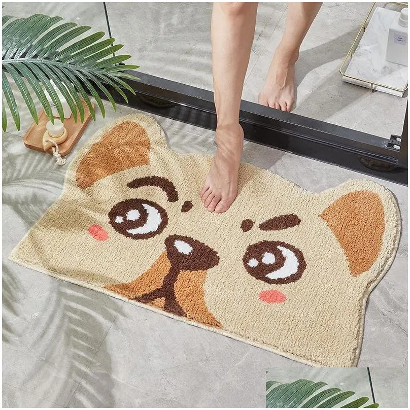 carpets cartoon bath mat cute tiger  entrance doormat machine washable bathroom rug plush flocking absorbet toilet wc carpet