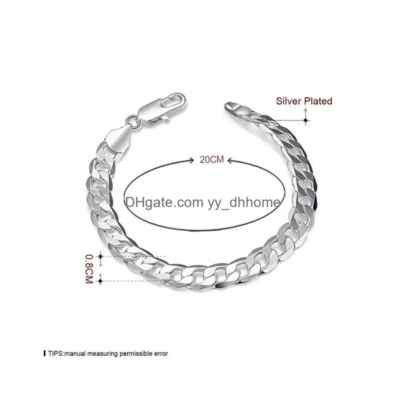 sale 8m flat sideways mens 925 silver link chain bracelets 20x0.8cm gssb246 sterling silver plated jewelry bracelet