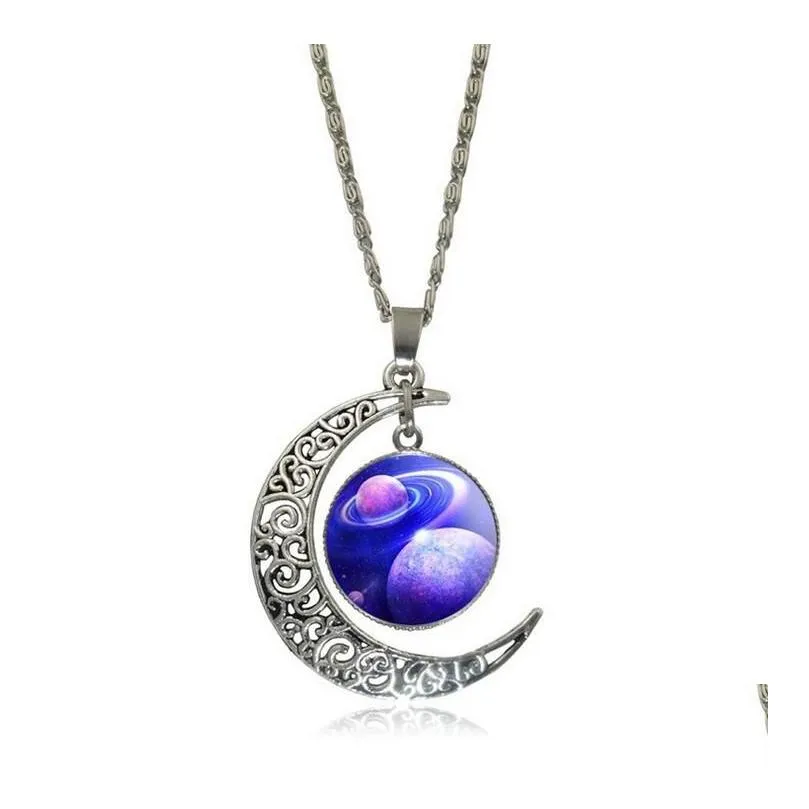 mens and womens pendant necklace star sky universe moon time gem necklace gsfn142 with chain mix order 20 pieces a lot