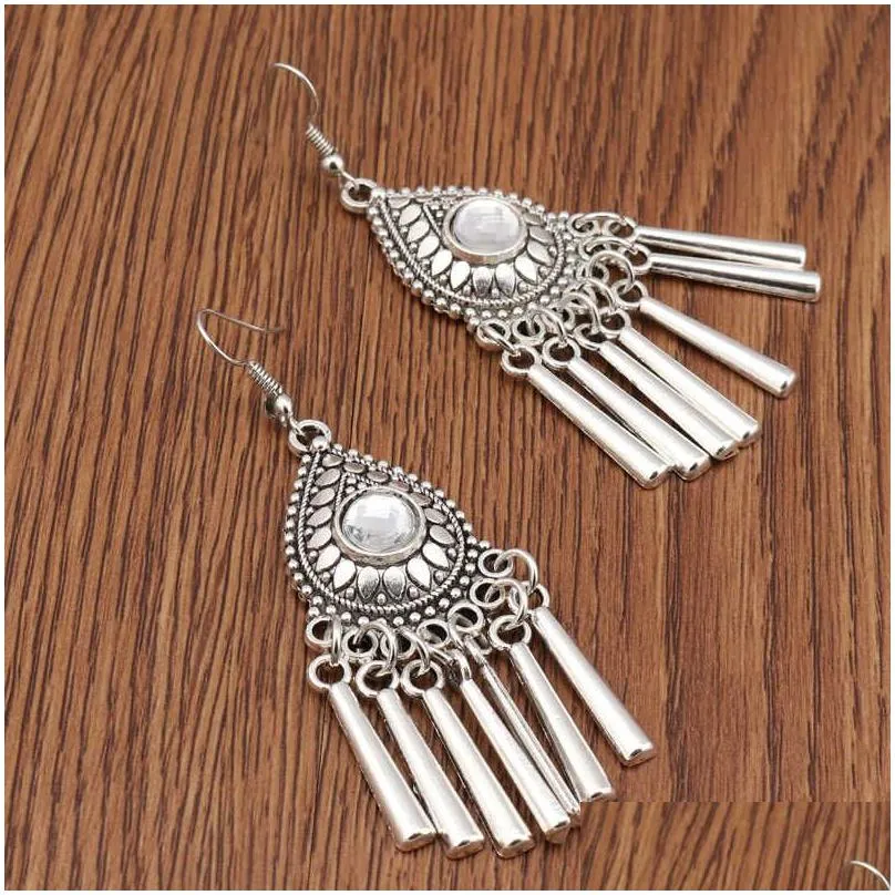 womens water drop tibetan silver dangle chandelier earrings gstqe013 fashion gift national style women diy earring