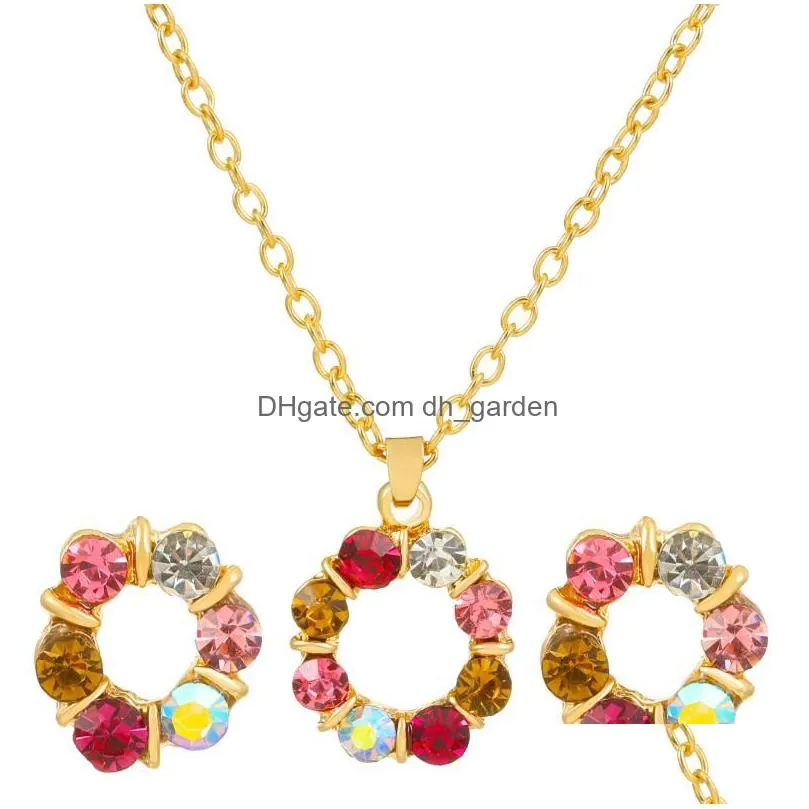 necklace earrings set colorful zircon jewelrys sets korean fashion hollow round pendant for women jewellery bisuteria