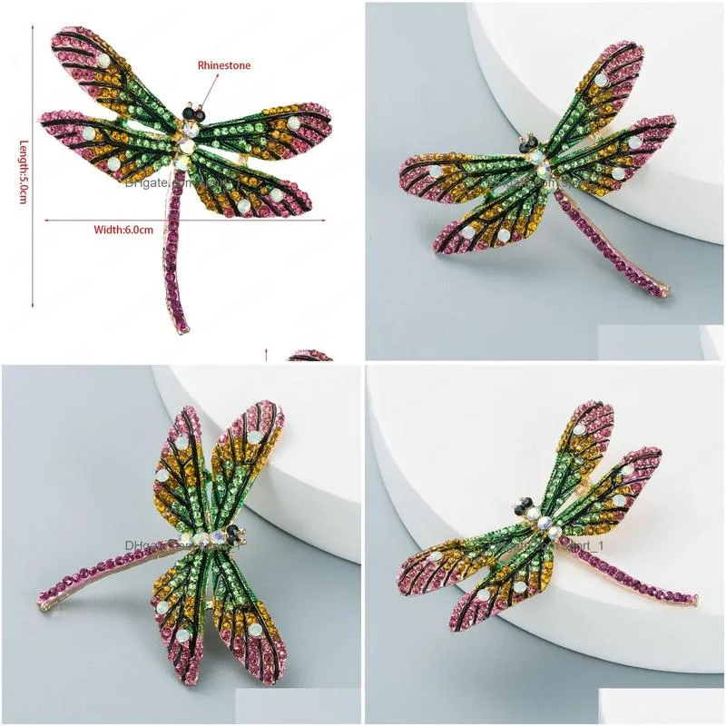 exquisite multi color crystal dragonfly brooch elegant rhinestone beaded animals wings brooch pin woman party jewelry