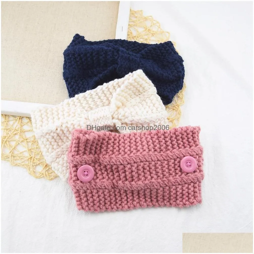 ins 20 colors girls knitted headbands with buttons face hairbands crochet twist headwear headwrap women hair accessories