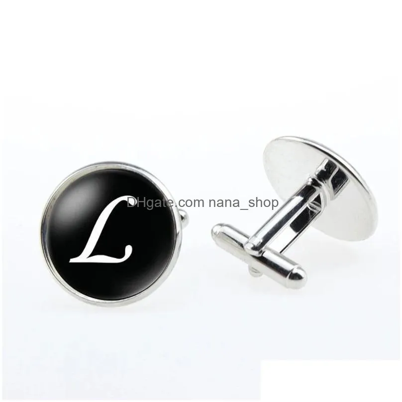 alloy cufflinks silver black color cuff buttons mens az letters male gentleman shirt cuff links accessories jewelry gifts