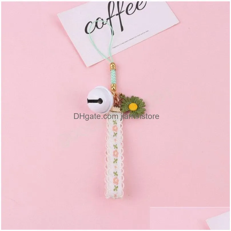 trendy korean fashion flower keychain lanyard lace ribbon cute daisy pendant key chain car keyring holder bag charms accessories