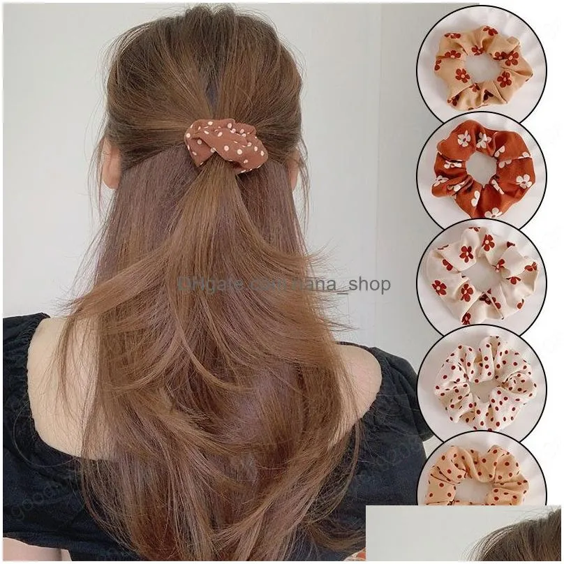 women fashionable flower hairbands cute simple chiffon polka hair ropes korean style sweet elastic hair bands headdress