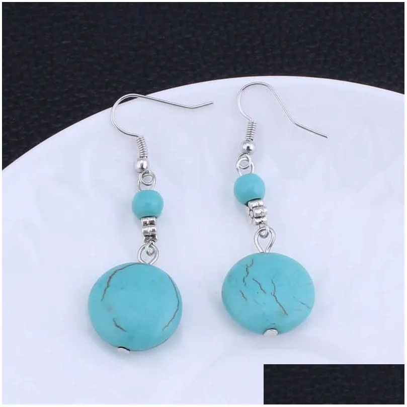 womens round beads tibetan silver turquoise charm earrings gstqe032 fashion gift national style women diy earring