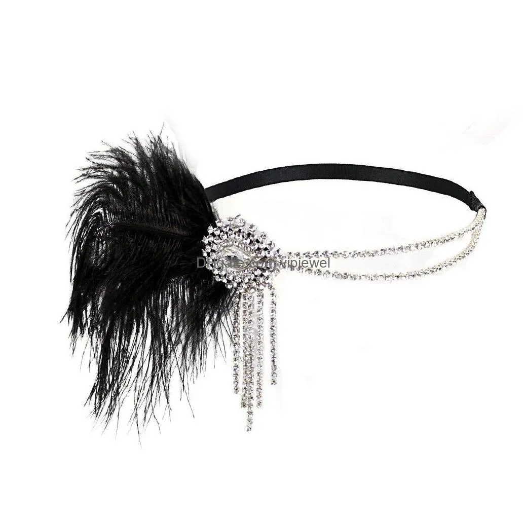 headbands vintage womens elegant feather rhinestones headdress hat fashion flower fashion party hat hair headband accessory