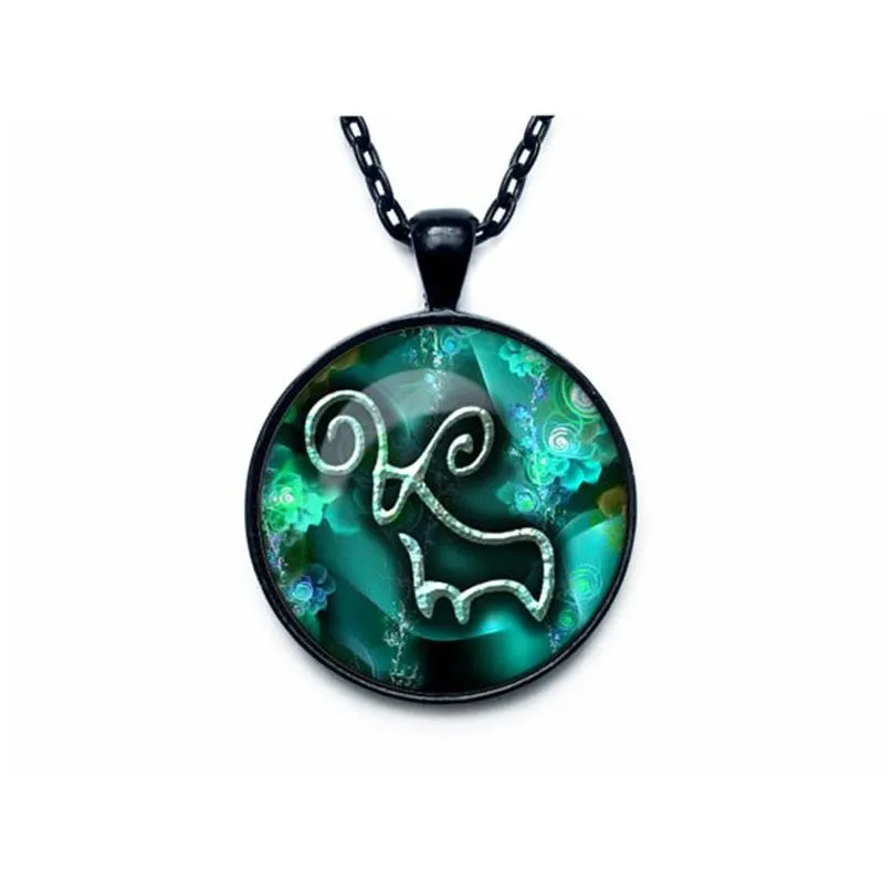  selling zodiac time gemstone glass necklace pendant gsfn524 with chain mix order pendant necklaces